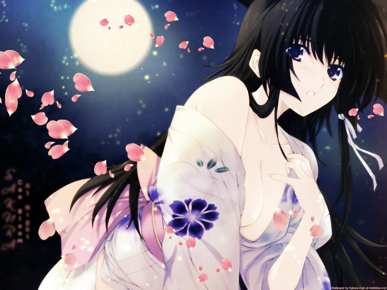 blue_eyes, breasts, cherry_blossoms, cleavage, flowers, iizuki_tasuku, japanese_clothes, kimono