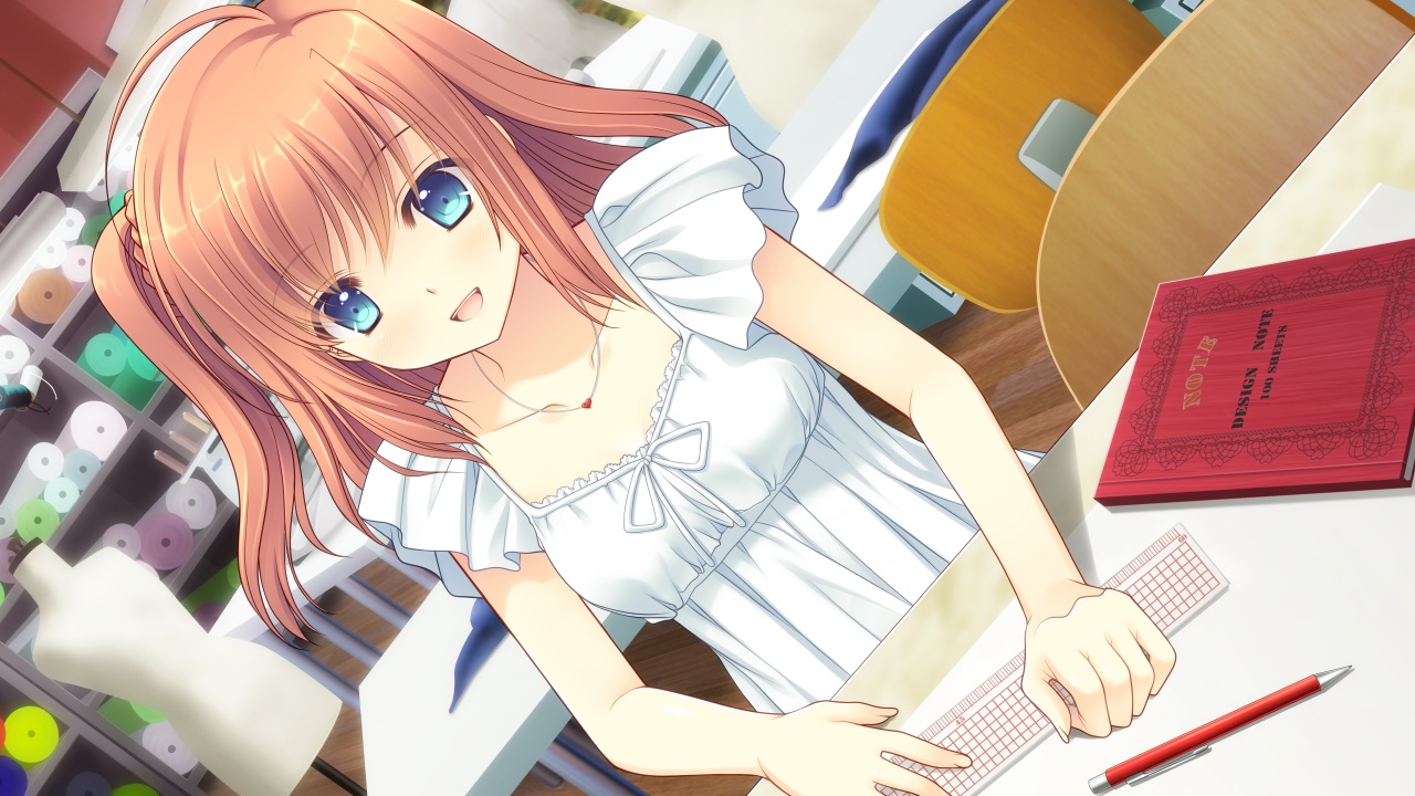 aqua_eyes, bluette_nicolette_planquette, book, game_cg, neko_ni_chikyuu, nishimata_aoi, orange_hair, otome_riron_to_sono_shuuhen:_ecole_de_paris, shirt, suzuhira_hiro