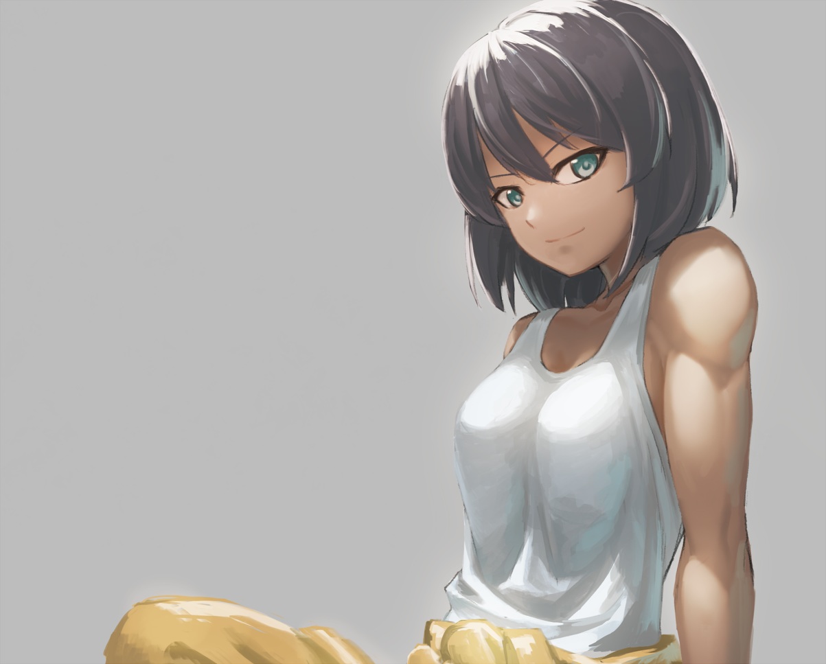 aqua_eyes, girls_und_panzer, gray, gray_hair, hoshino_(girls_und_panzer), ranma_(kamenrideroz), shirt, short_hair