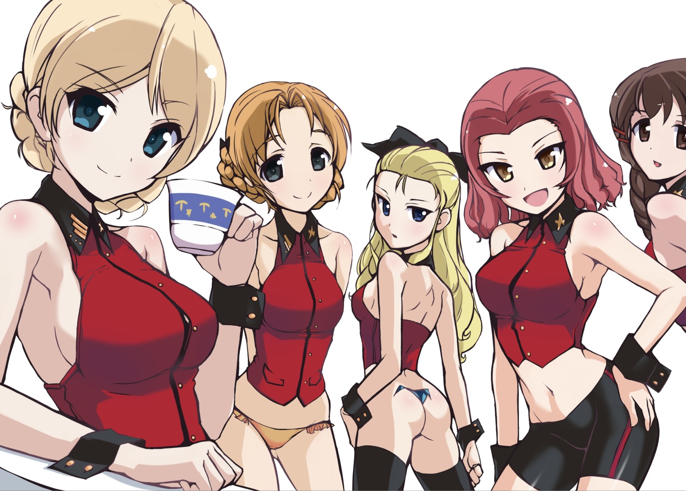 aegis_(nerocc), aqua_eyes, ass, assam_(girls_und_panzer), bike_shorts, bikini, black_eyes, blonde_hair