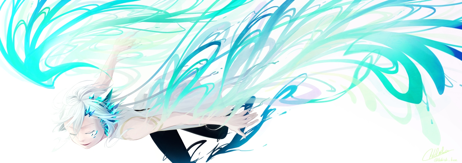 dualscreen, kyou_kzn, long_hair, original, pantyhose, polychromatic, short_hair, signed, white, white_hair, wings