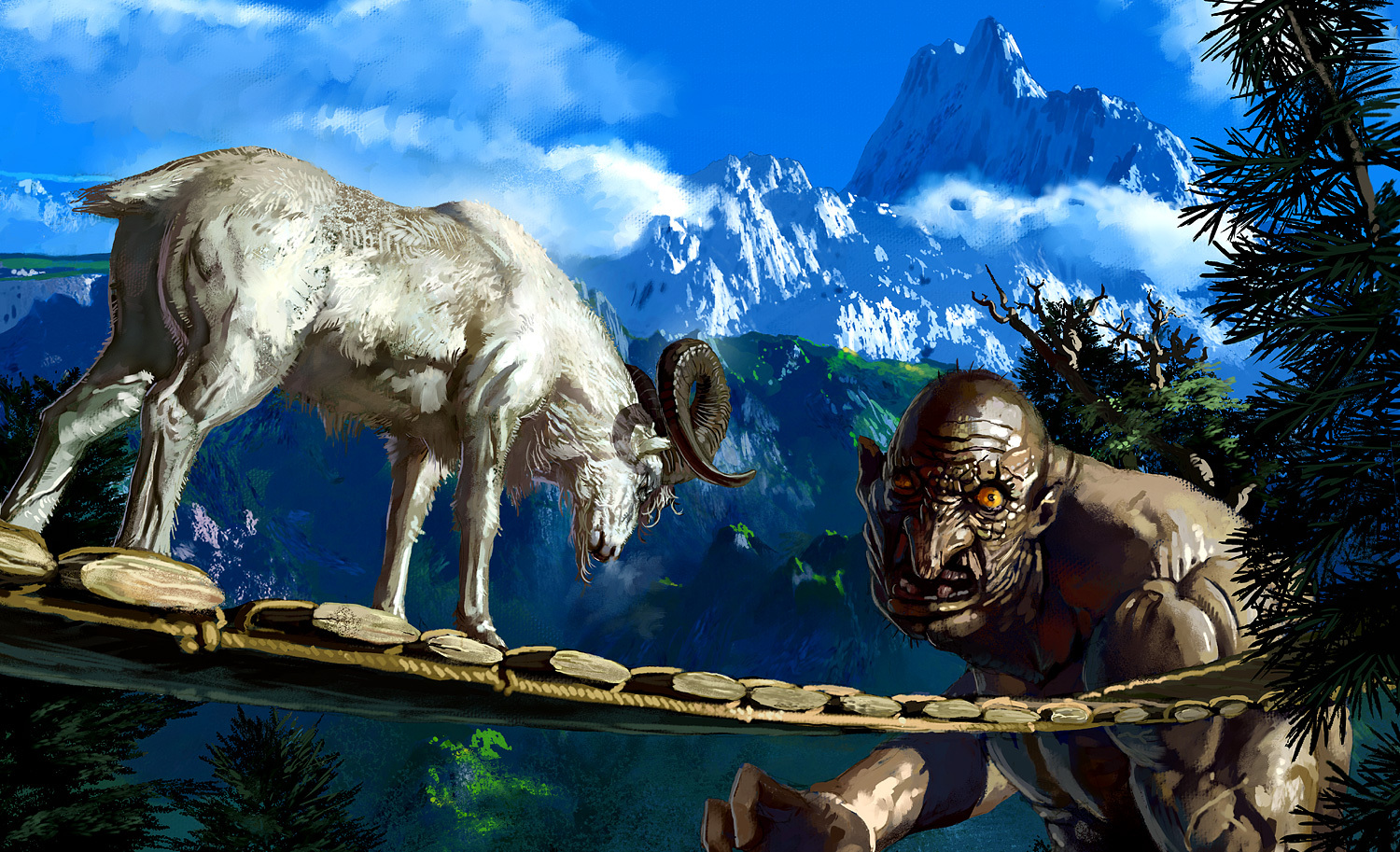 animal, denchi, horns, three_billy_goats_gruff, tree