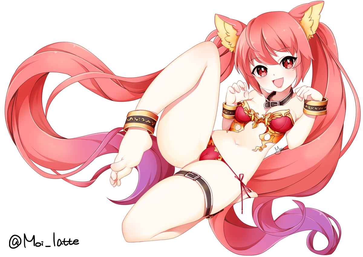 animal_ears, barefoot, cameltoe, cerberus_(shingeki_no_bahamut), collar, fang, long_hair, moi_(latte_art)