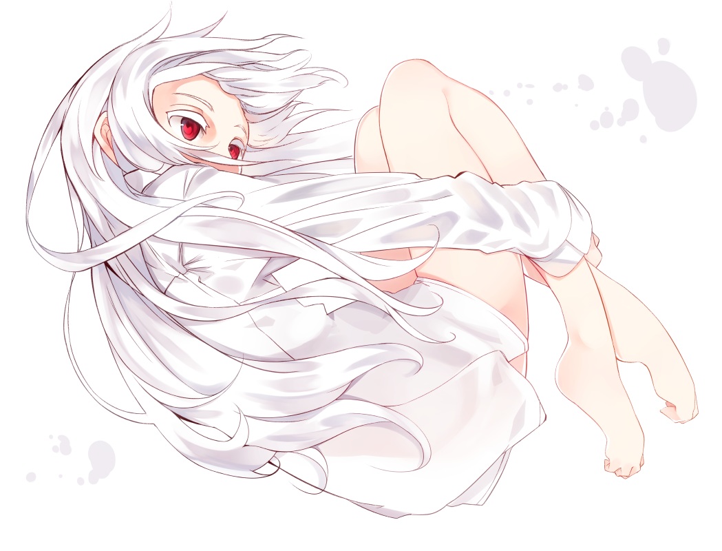 aliasing, barefoot, bubbles, long_hair, original, otokuyou, red_eyes, shiroi_ko_(otokuyou)