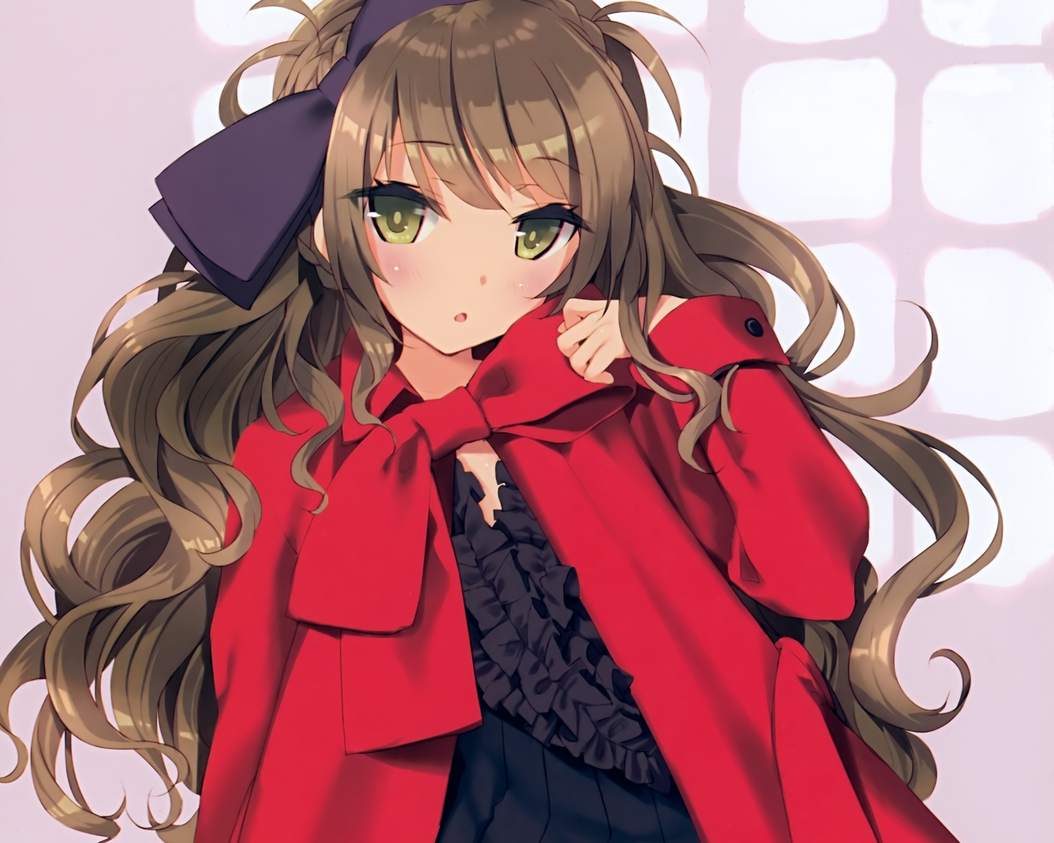 bow, brown_hair, cropped, dress, green_eyes, original, scan, tsurusaki_takahiro