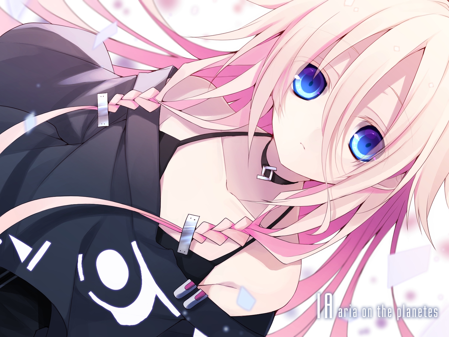 blue_eyes, braids, choker, close, ia, long_hair, pink_hair, vocaloid, xiao_(shao1900)