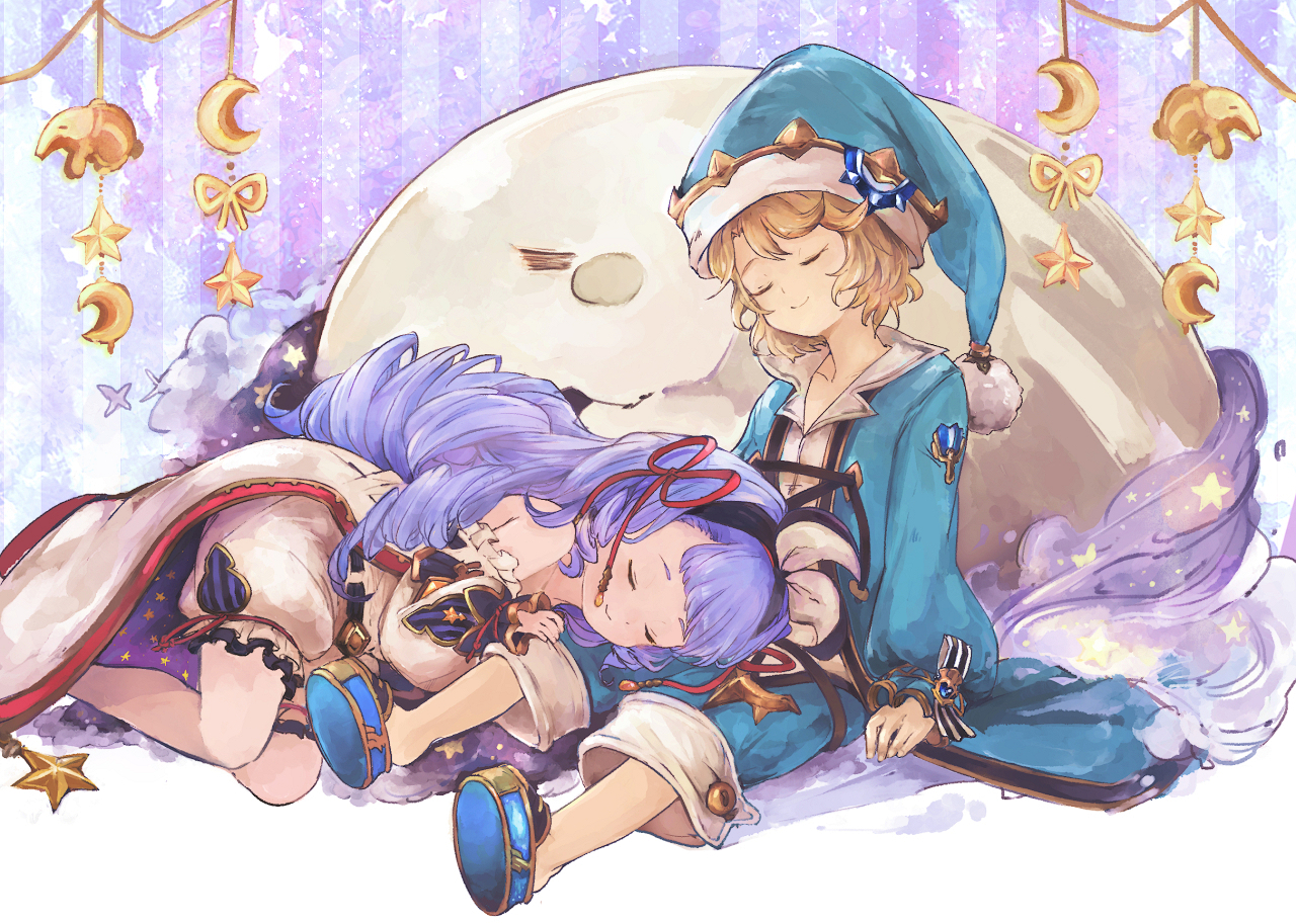 2girls, black_hair, blonde_hair, granblue_fantasy, hat, loli, morphe_(granblue_fantasy), vetol_(granblue_fantasy), wataichi_meko