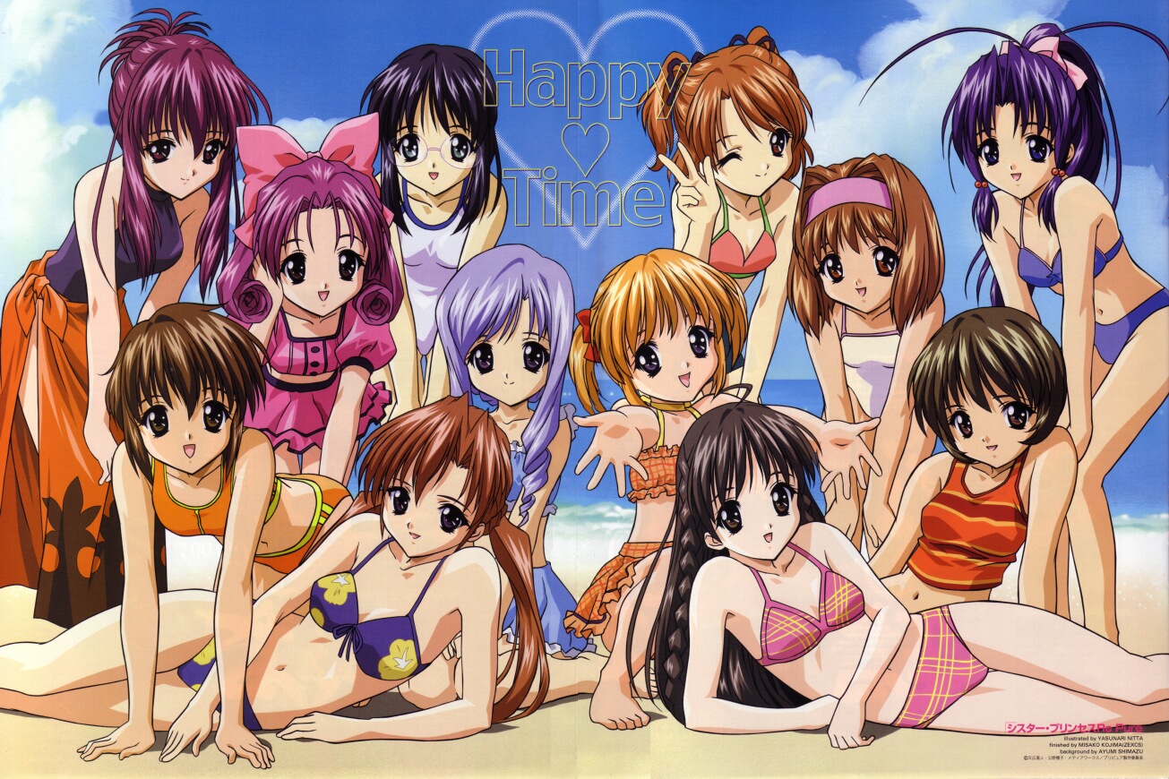 beach, group, loli, megami, minakami_chikage, minakami_haruka, minakami_hinako, minakami_kaho, minakami_karen, minakami_mamoru, minakami_marie, minakami_rinrin, minakami_sakuya, minakami_shirayuki, minakami_yotsuba, sister_princess, swimsuit