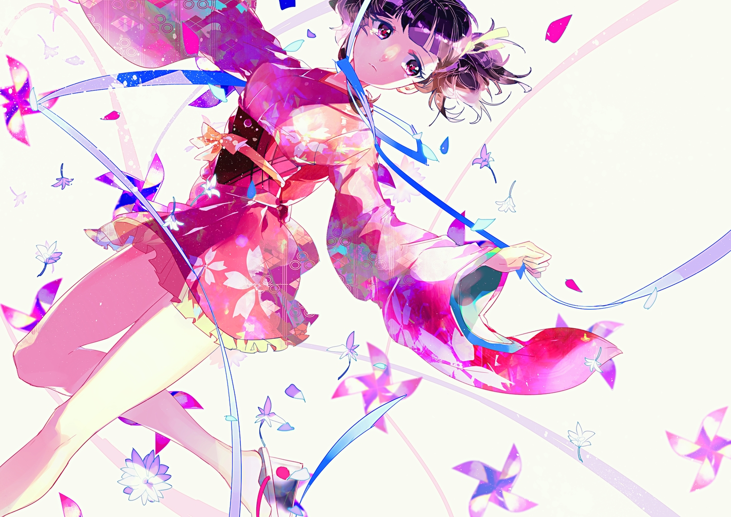 alyssa718, brown_hair, flowers, japanese_clothes, koutetsujou_no_kabaneri, lolita_fashion, mumei_(kabaneri), red_eyes