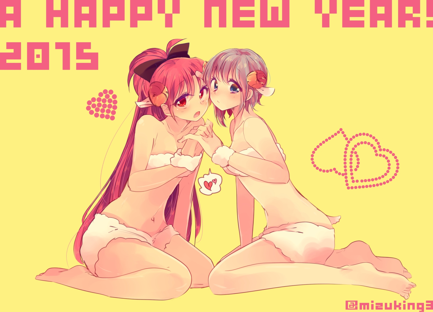 2girls, animal_ears, barefoot, horns, mahou_shoujo_madoka_magica, miki_sayaka, mizuki_(flowerlanguage), sakura_kyouko
