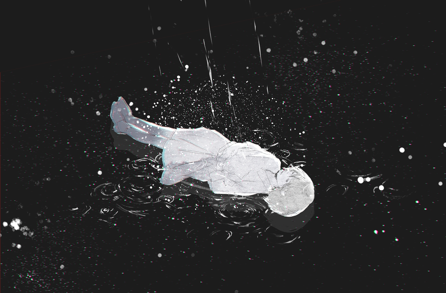 aofuji_sui, black, original, rain, short_hair, water