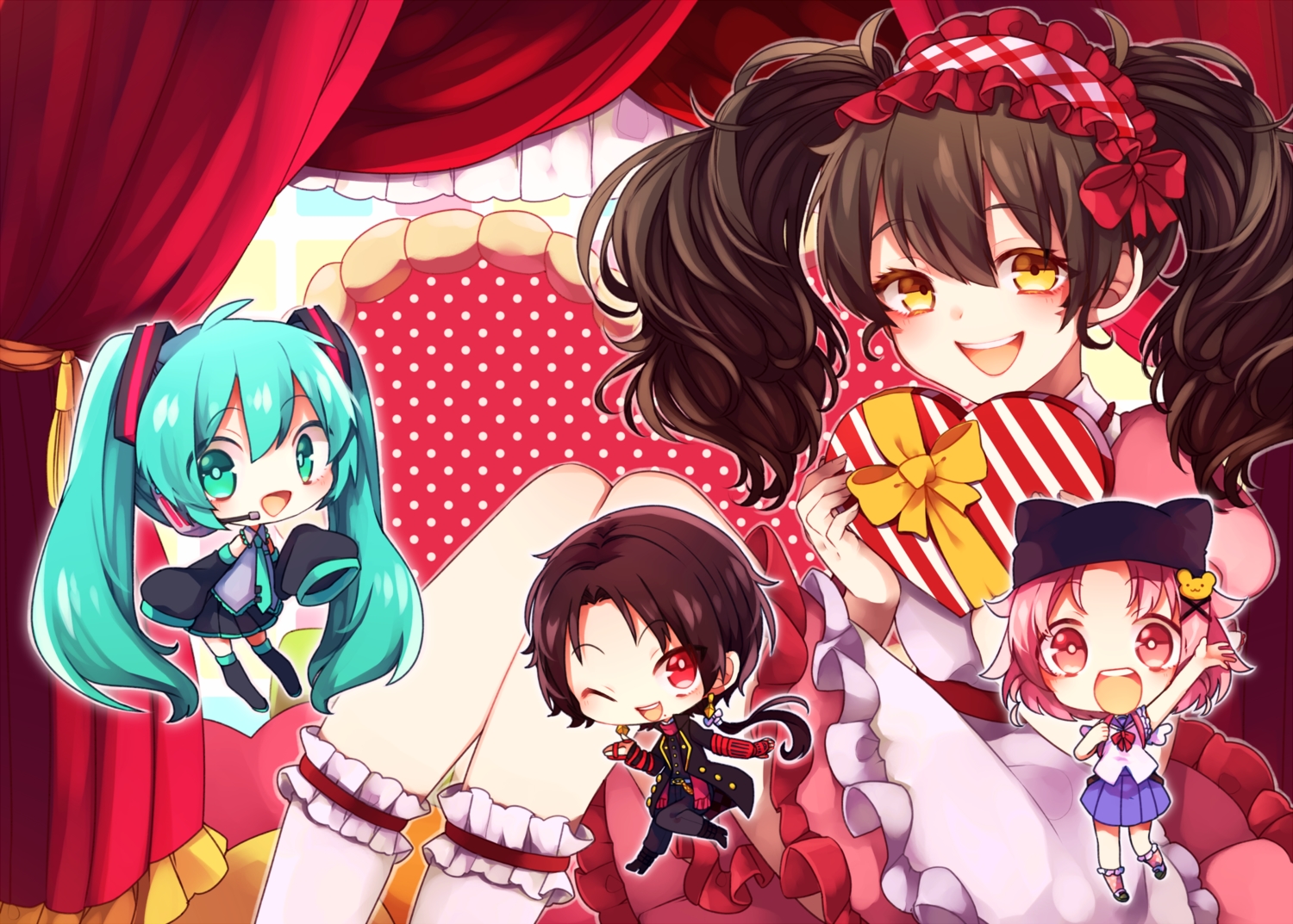 anthropomorphism, chibi, gakkou_gurashi!, hatsune_miku, kashuu_kiyomitsu, long_hair, male, ponita