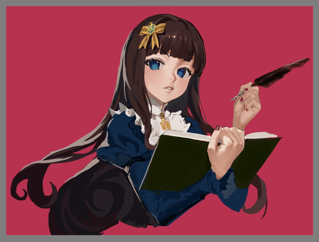 blue_eyes, book, brown_hair, feathers, kurosu_aroma, long_hair, pripara, rr_(suisse200)