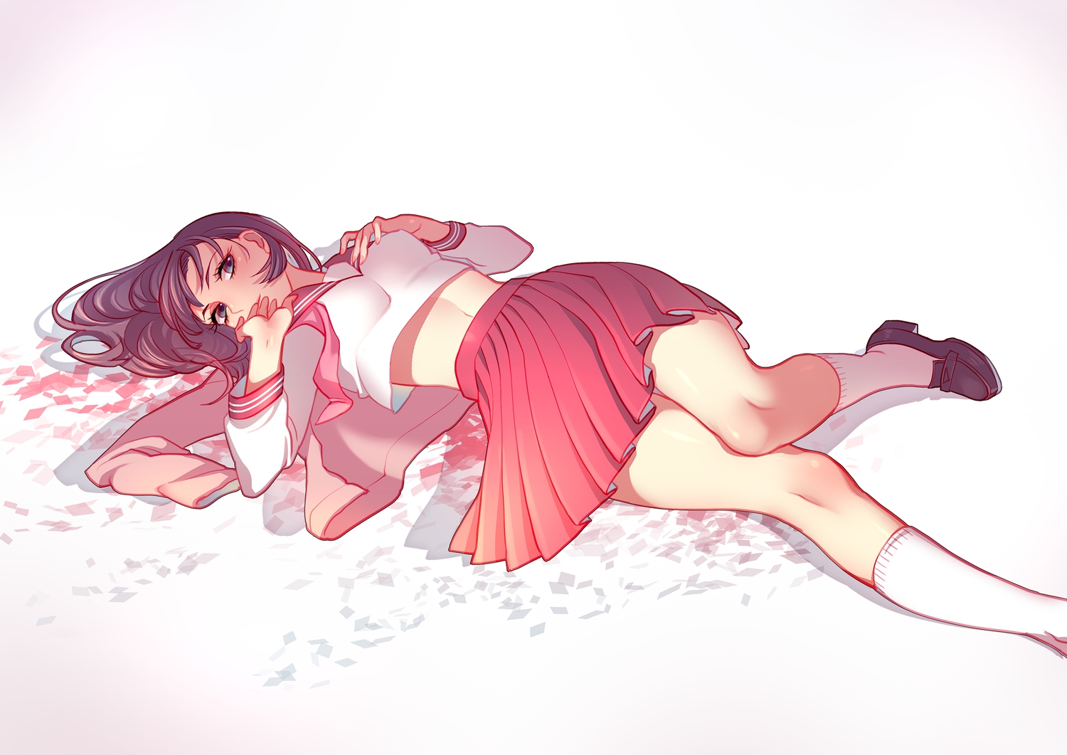 kneehighs, navel, original, quuni, school_uniform, skirt