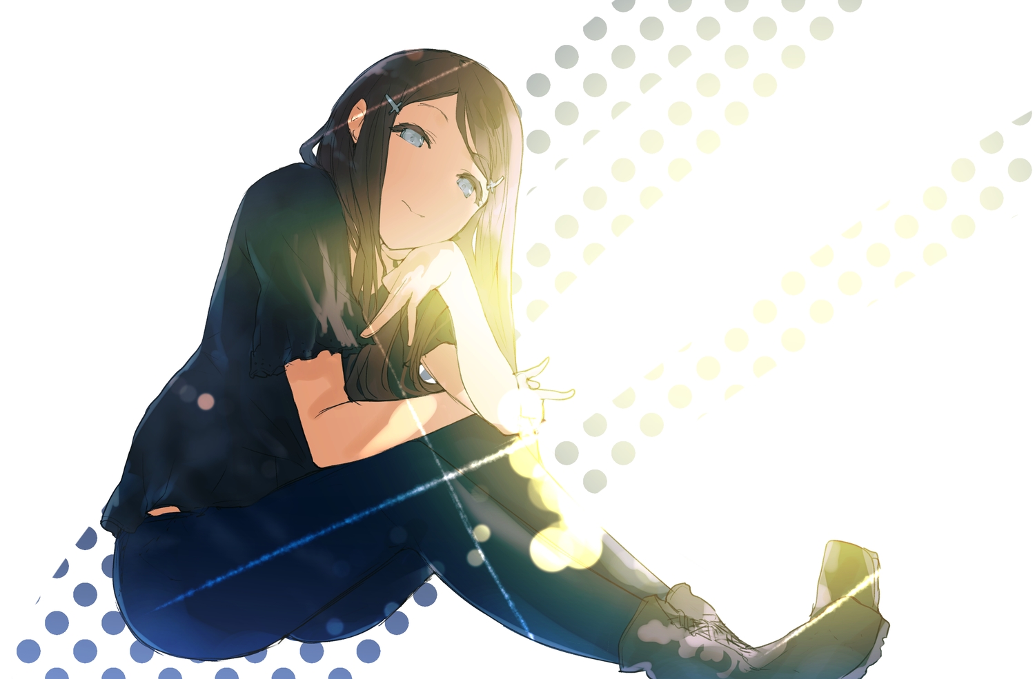 blue_eyes, boots, brown_hair, fifuth, long_hair, original