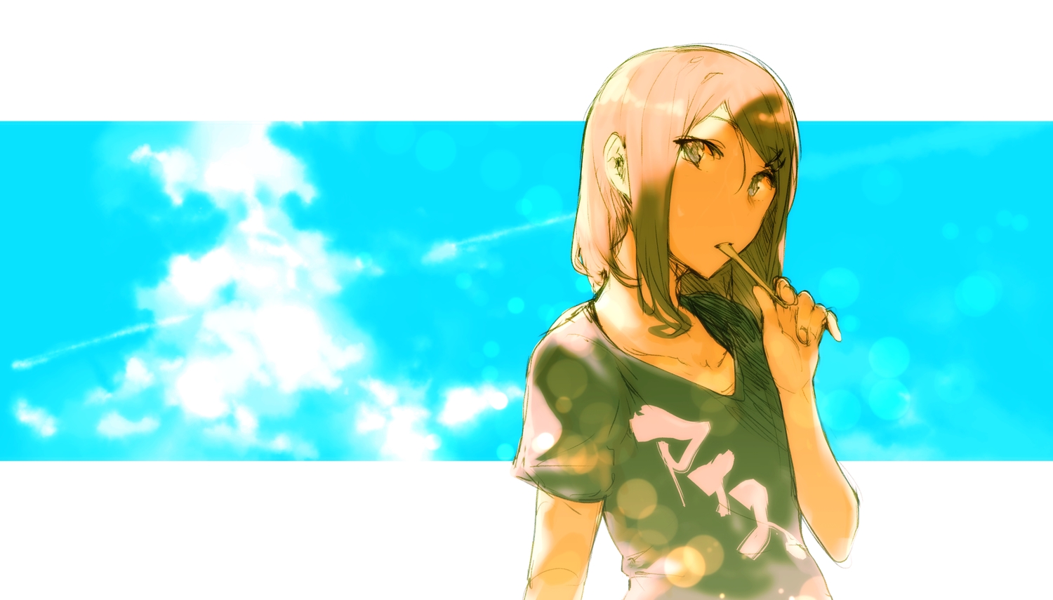 blue_eyes, brown_hair, fifuth, original, polychromatic, shirt, short_hair, sketch