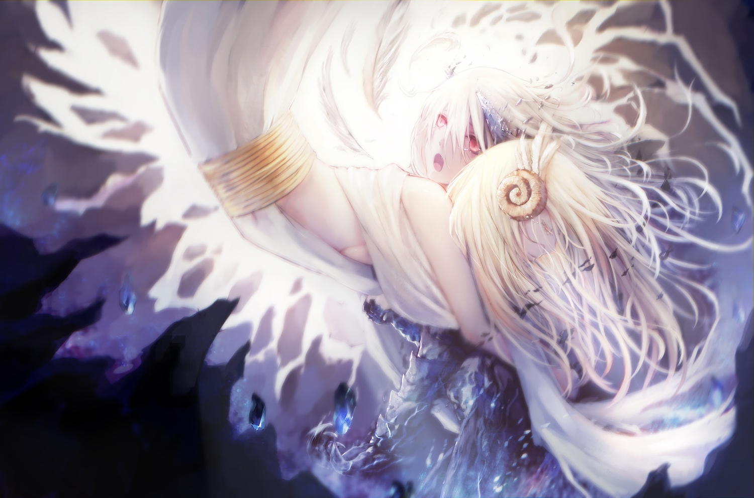 2girls, long_hair, original, red_eyes, white_hair, yukineko