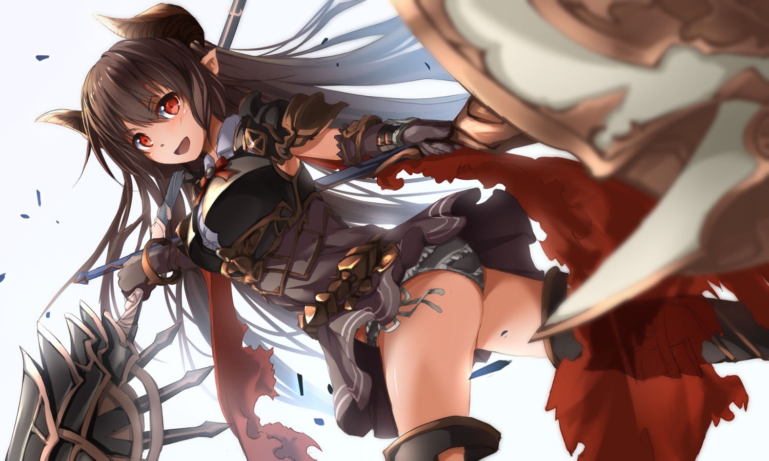 armor, ass, blush, brown_hair, forte_(shingeki_no_bahamut), granblue_fantasy, hellnyaa, horns