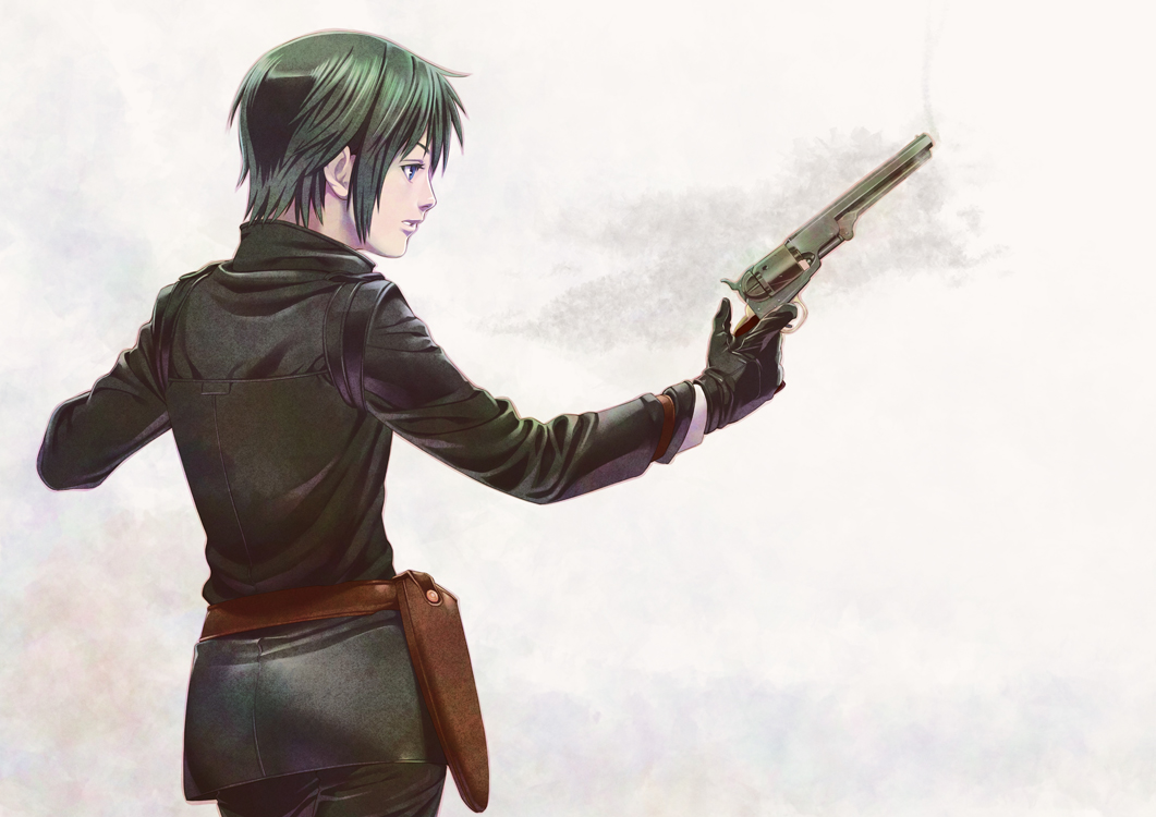 gloves, gun, kino, kino_no_tabi, oda_takayuki, short_hair, uniform, weapon