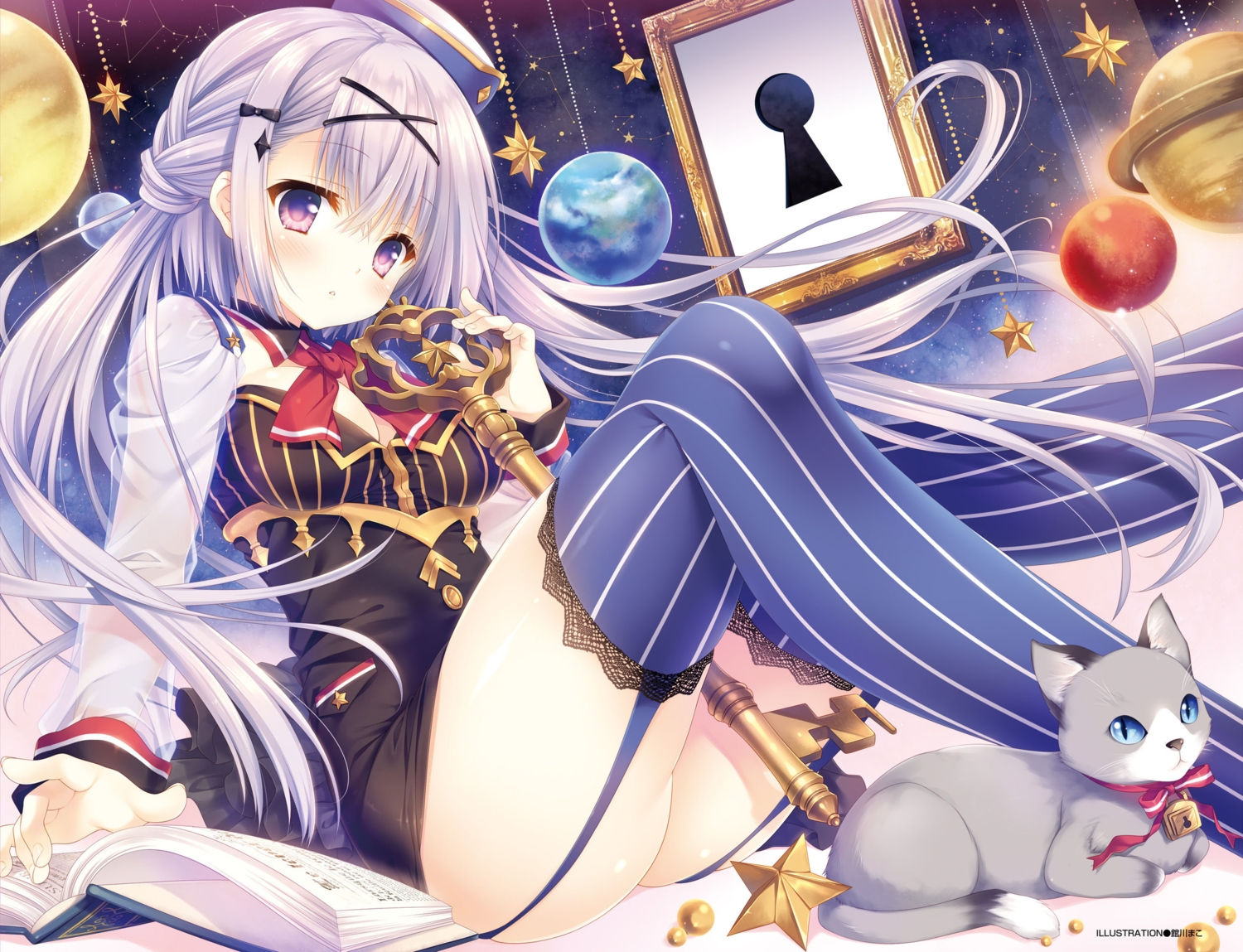 animal, ass, cat, dress, jpeg_artifacts, nopan, see_through, stockings, tatekawa_mako, thighhighs