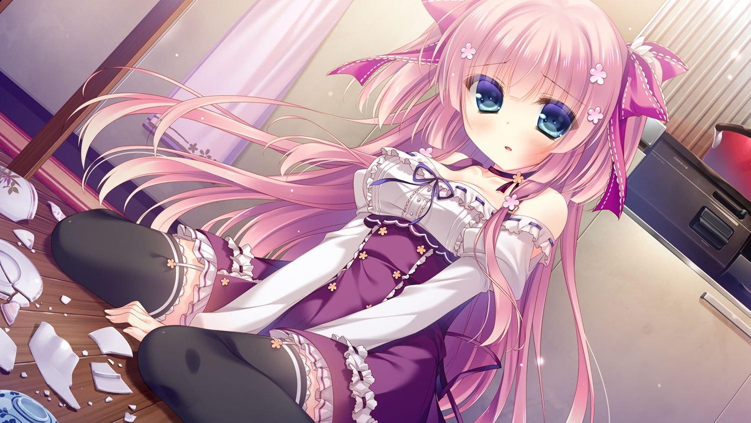 blue_eyes, blush, cabbit, game_cg, garter_belt, hakoniwa_logic, iriya_koko, long_hair