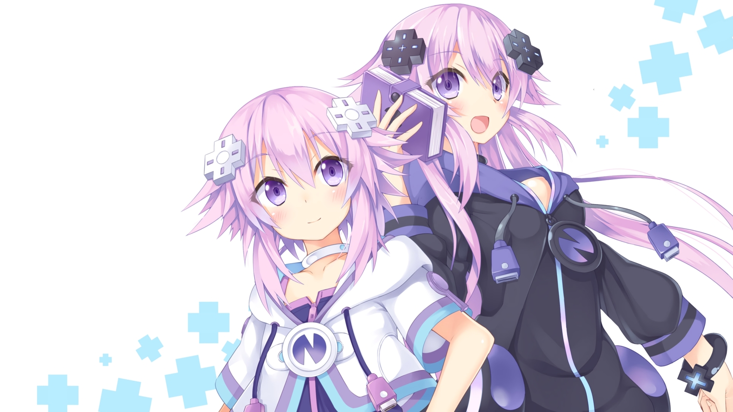 adult_neptune, book, east01_06, hood, hyperdimension_neptunia, hyperdimension_neptunia_vii, long_hair, neptune, purple_eyes, purple_hair, short_hair, third-party_edit, white