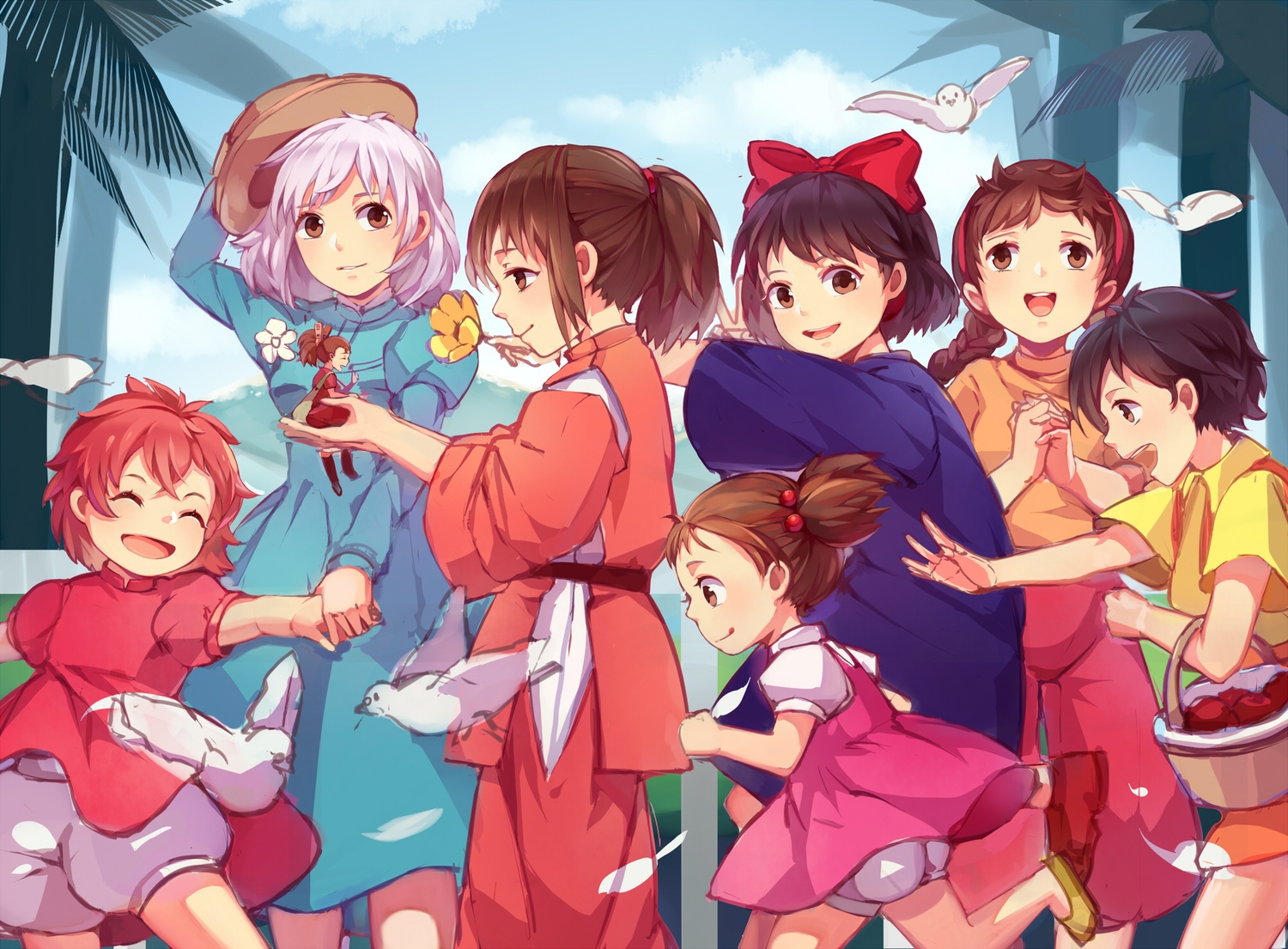 arrietty, crossover, group, karigurashi_no_arrietty, kiki, kusakabe_mei, kusakabe_satsuki, laputa:_castle_in_the_sky, loli, majo_no_takkyuubin, ogino_chihiro, ponyo, sen_to_chihiro_no_kamikakushi, sheeta, sophie_hatter, tagme_(artist), tonari_no_totoro