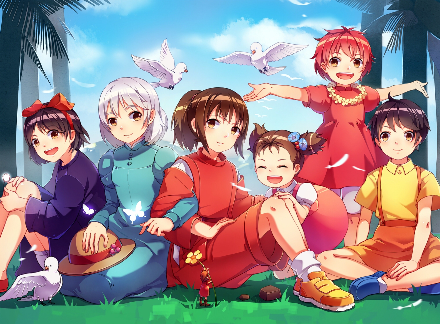 animal, arrietty, black_hair, clouds, crossover, group, karigurashi_no_arrietty, kiki