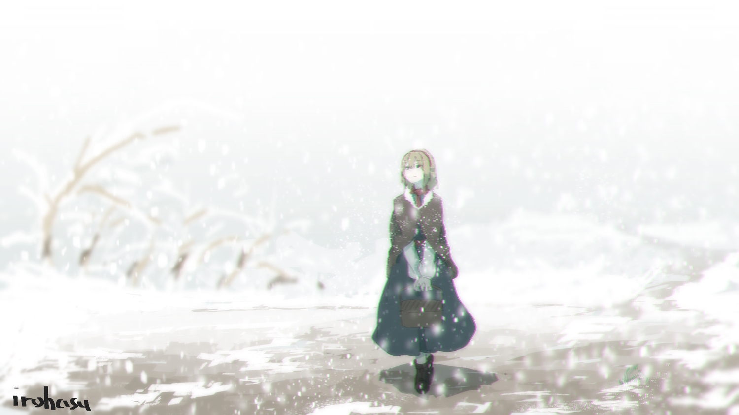 alice_margatroid, irohasu_(sasagarasu), short_hair, signed, snow, touhou