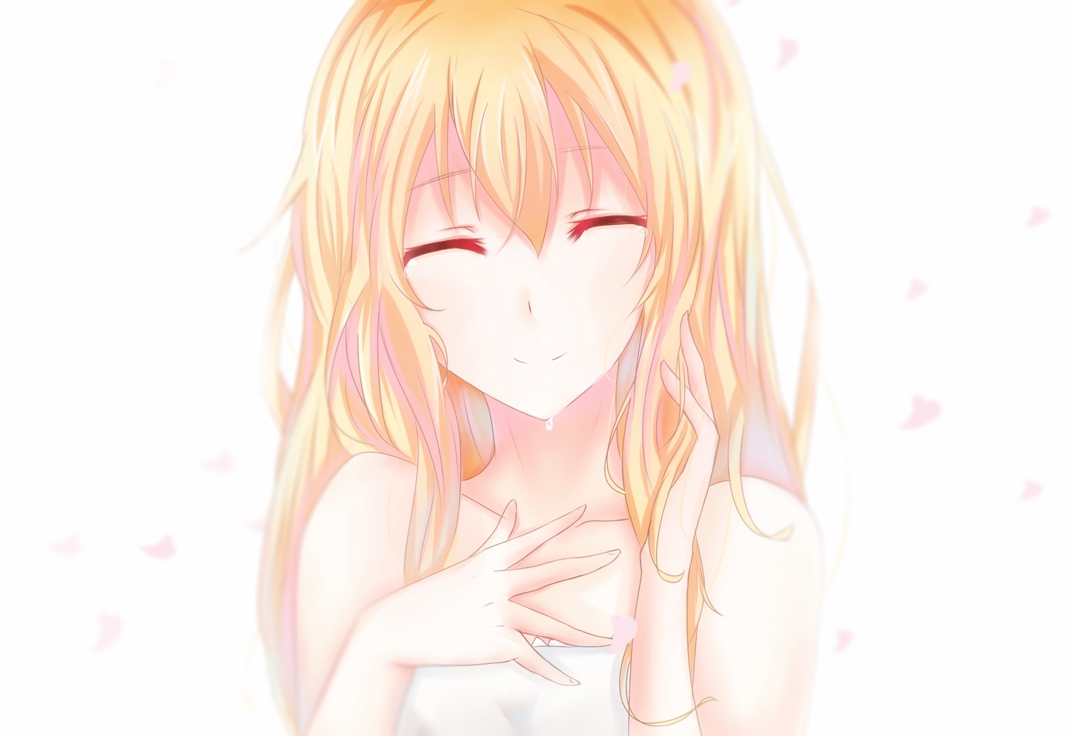 blonde_hair, close, crying, long_hair, miyazono_kaori, petals, re:rin, shigatsu_wa_kimi_no_uso