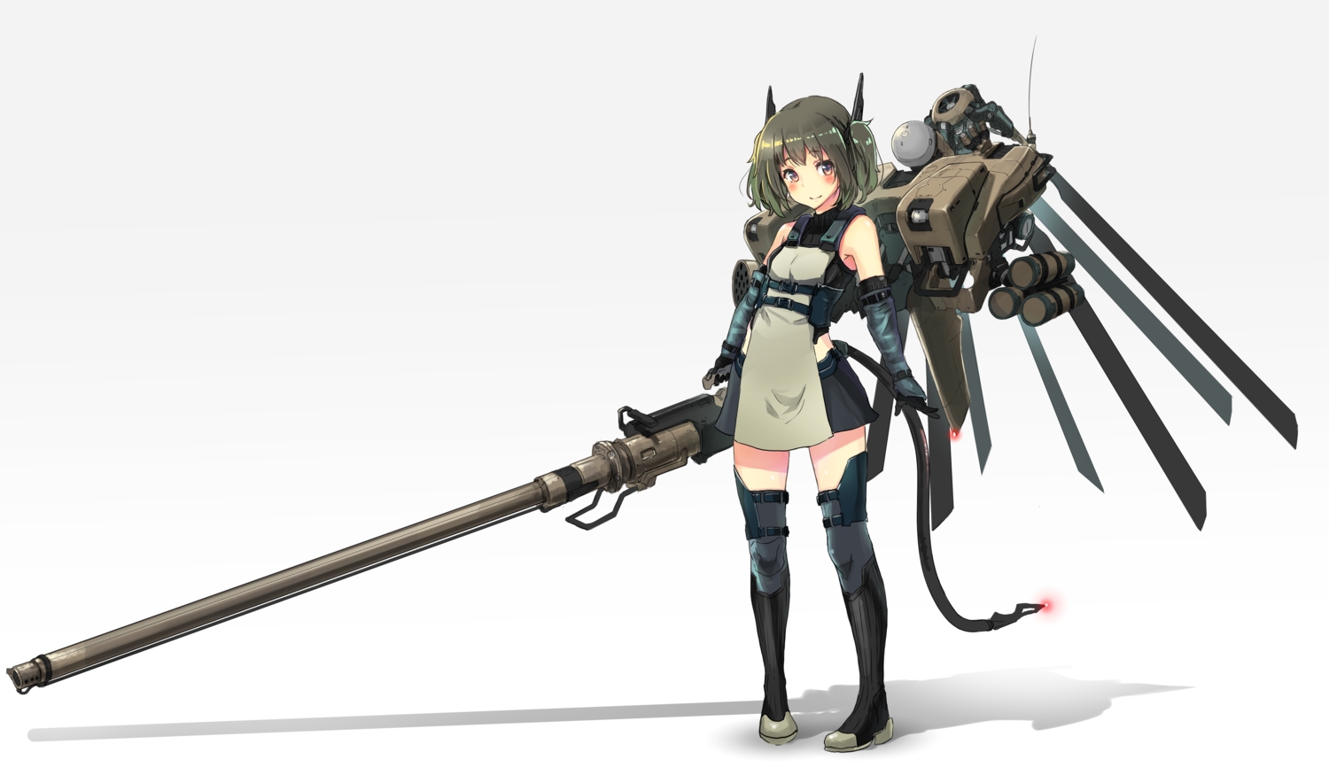 anthropomorphism, elbow_gloves, gloves, gradient, gun, mechagirl, oota_youjo, original