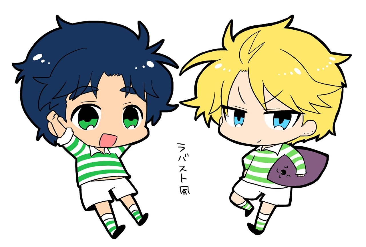 all_male, aqua_eyes, ball, blonde_hair, blue_hair, chibi, dio_brando, green_eyes