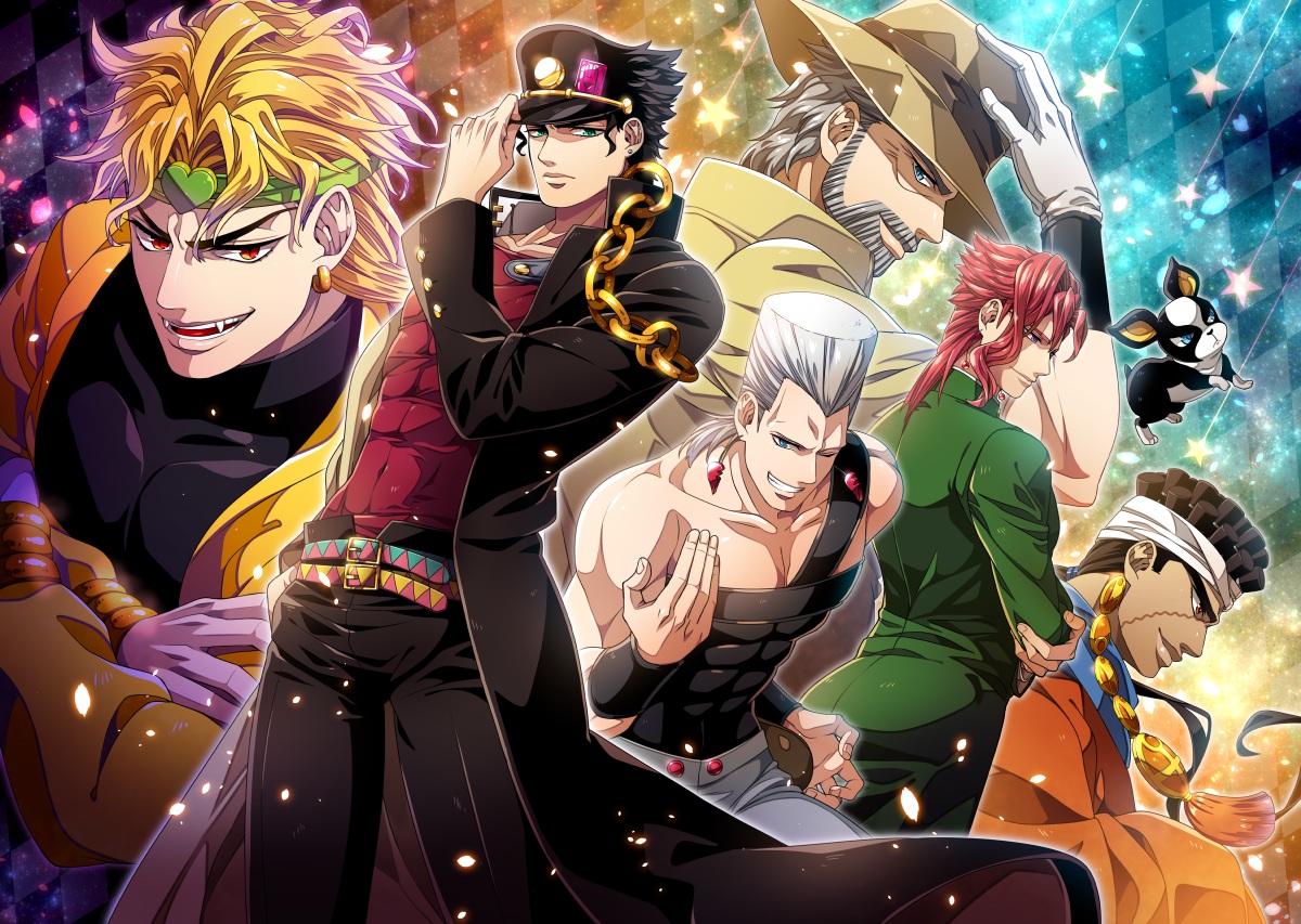 aliasing, all_male, animal, aqua_eyes, black_hair, blonde_hair, brown_hair, chain