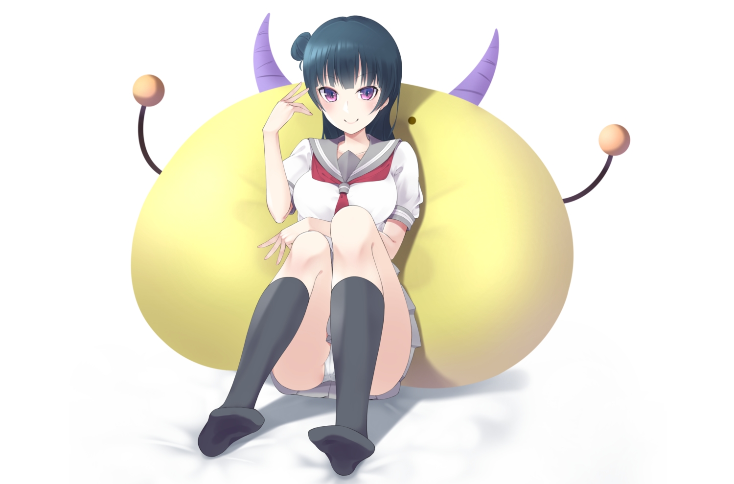 black_hair, blush, cameltoe, kneehighs, love_live!_school_idol_project, love_live!_sunshine!!, nishinomiya_suzu, panties