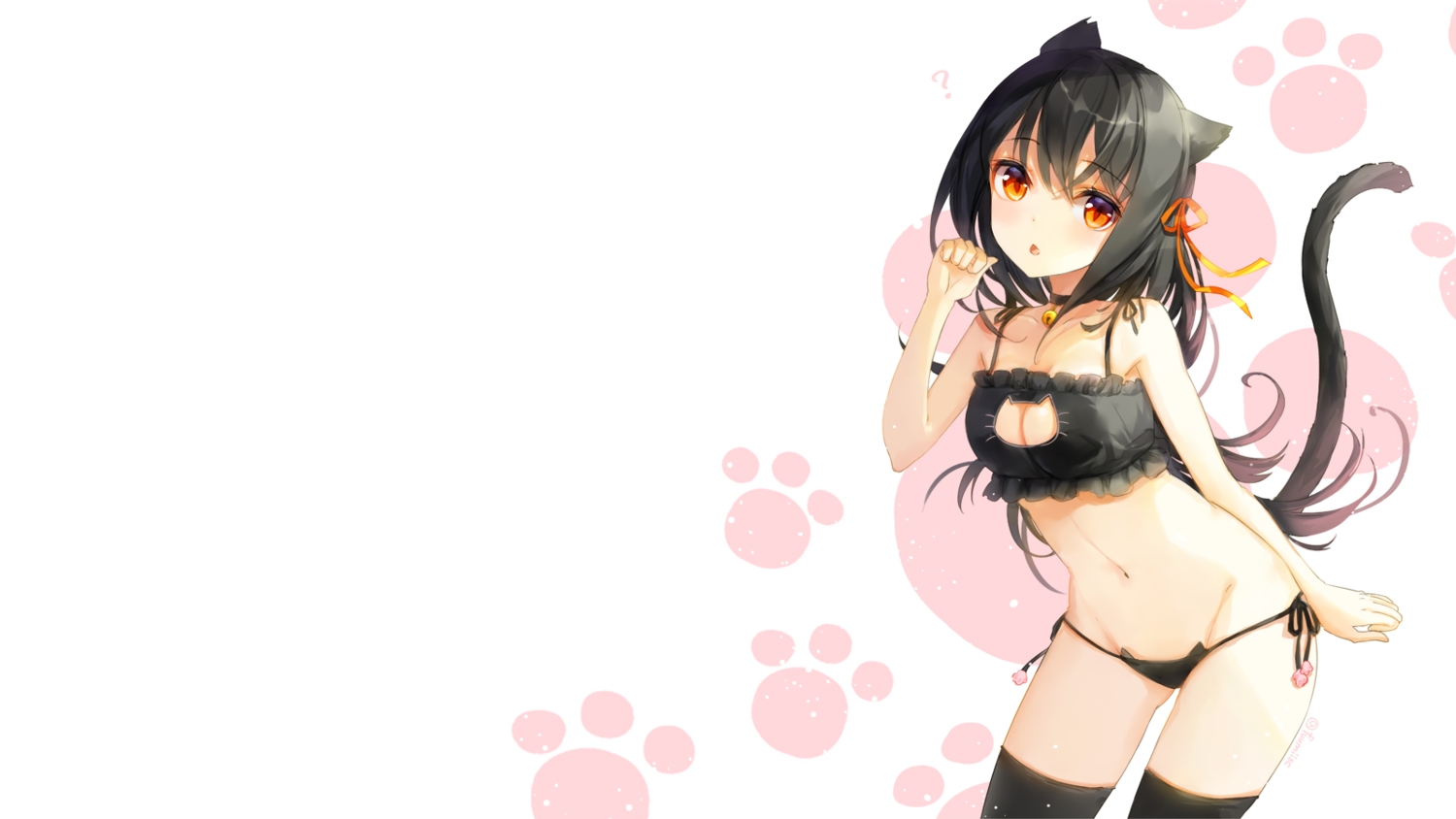 animal_ears, bikini, black_hair, catgirl, fuumi_(radial_engine), original, swimsuit, tail