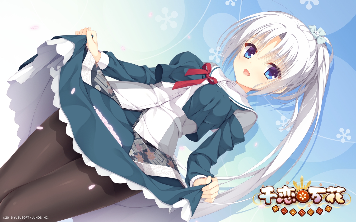 aqua_eyes, kobuichi, long_hair, pantyhose, ponytail, ribbons, school_uniform, senren_banka