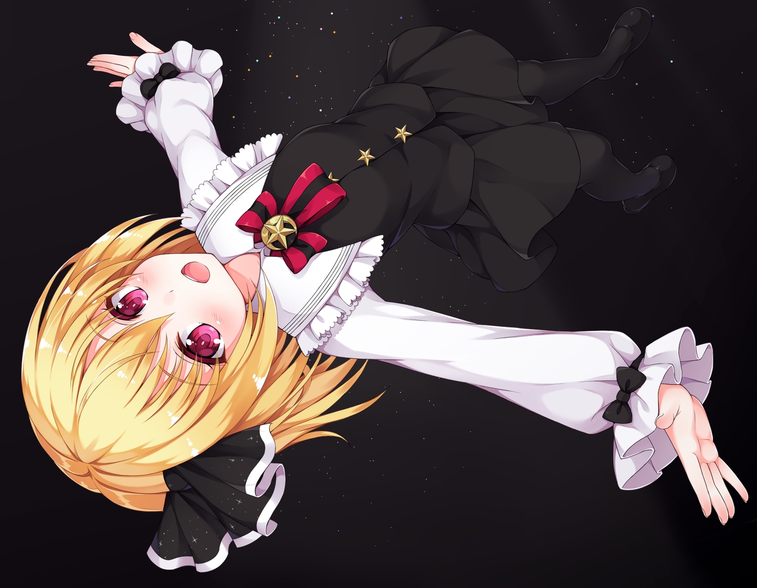 black, blonde_hair, bow, kitou_kaitai, pantyhose, pink_eyes, ponytail, rumia