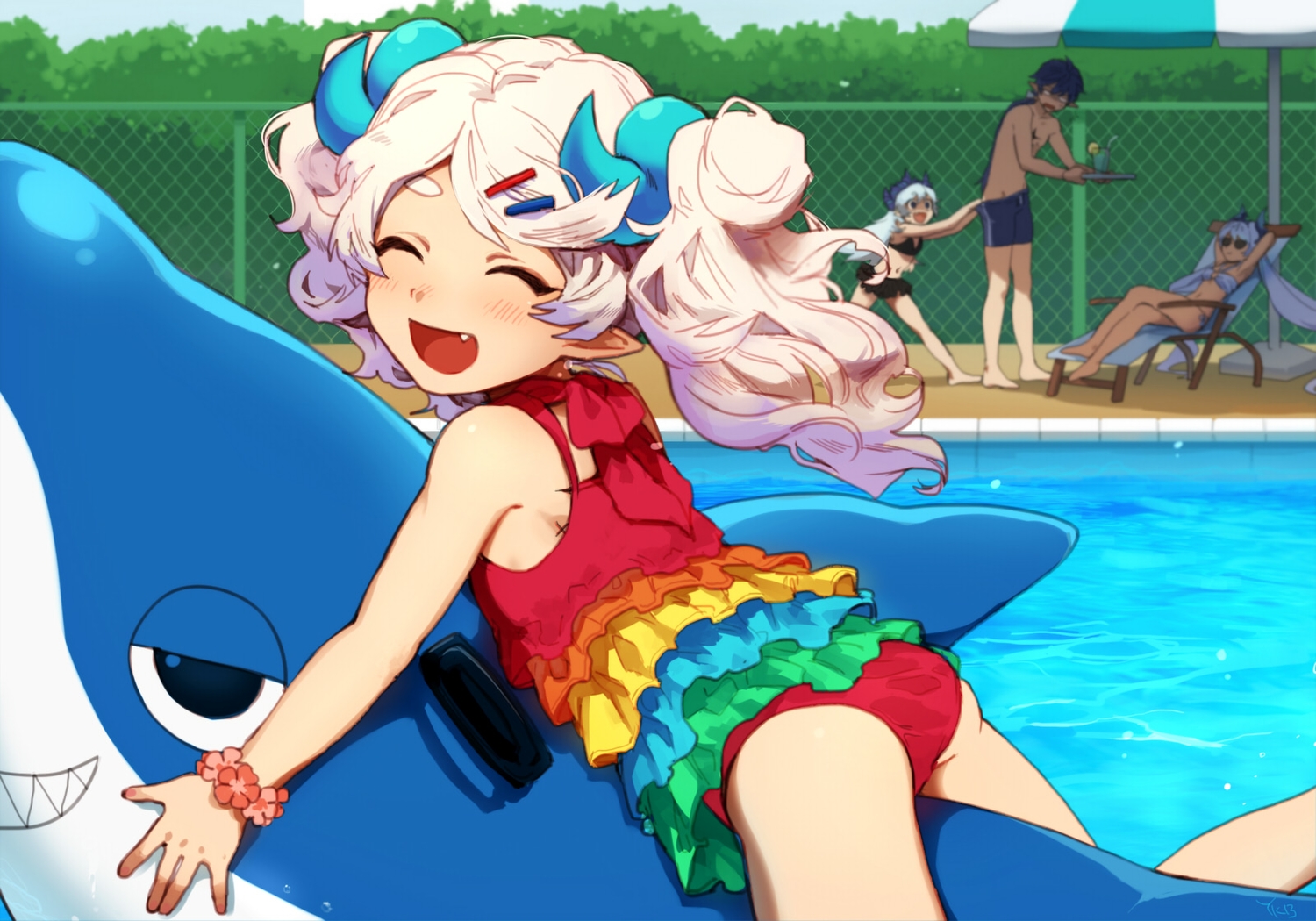 ass, bikini, blue_hair, blush, ciel_(elsword), close, drink, elsword