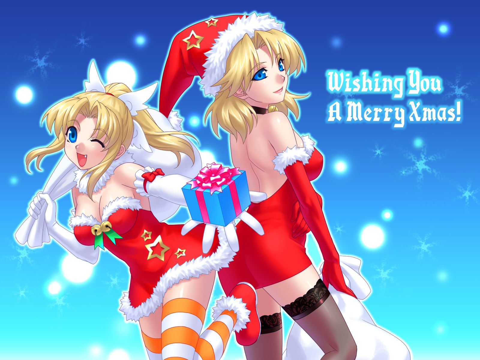 blonde_hair, blue_eyes, christmas, miyauchi_lemmy, thighhighs, to_heart, wink, zen