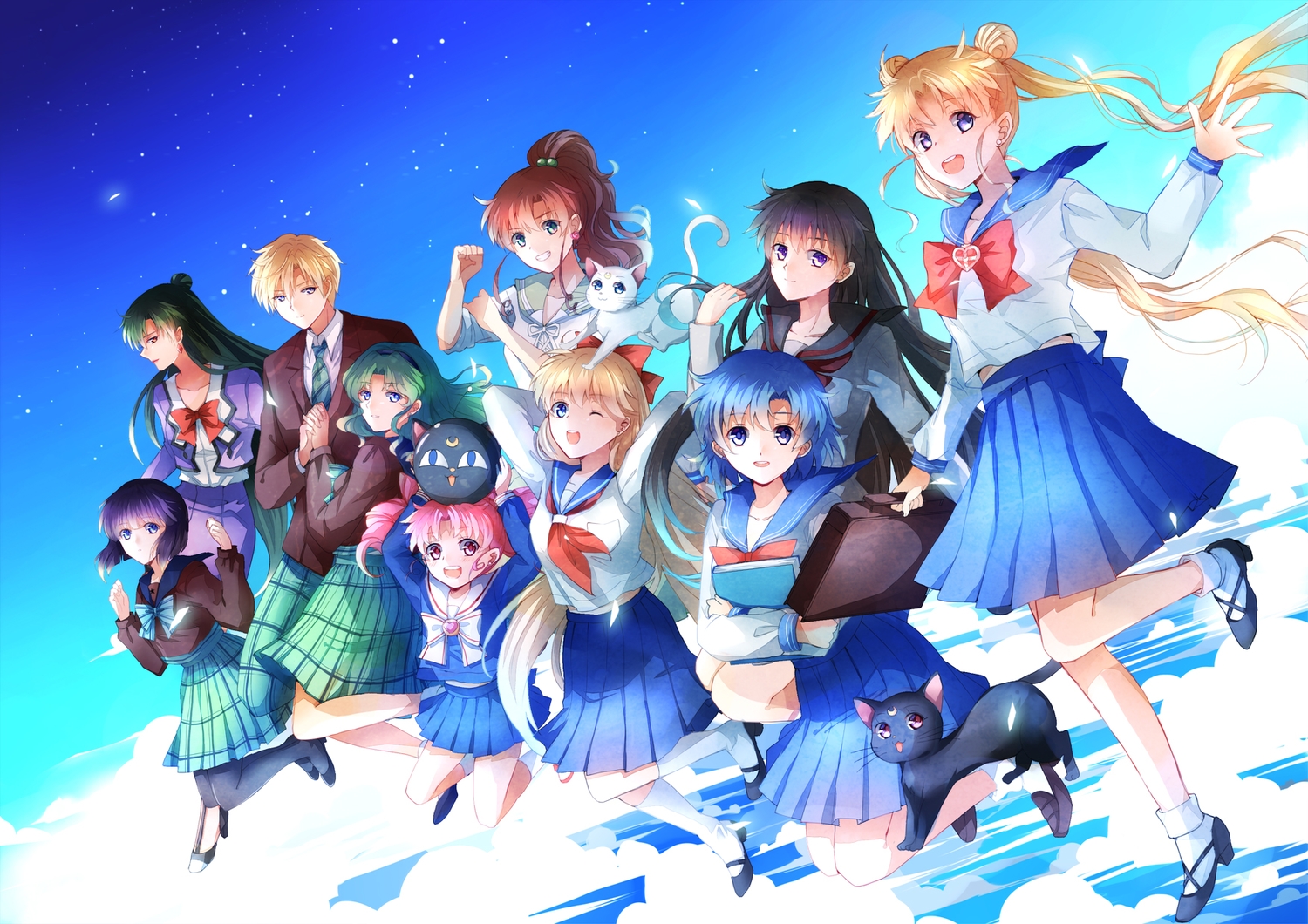 aino_minako, chibiusa, group, hino_rei, kaiou_michiru, kino_makoto, lazy_orange, luna_(sailor_moon), meiou_setsuna, mizuno_ami, sailor_moon, tomoe_hotaru, tsukino_usagi