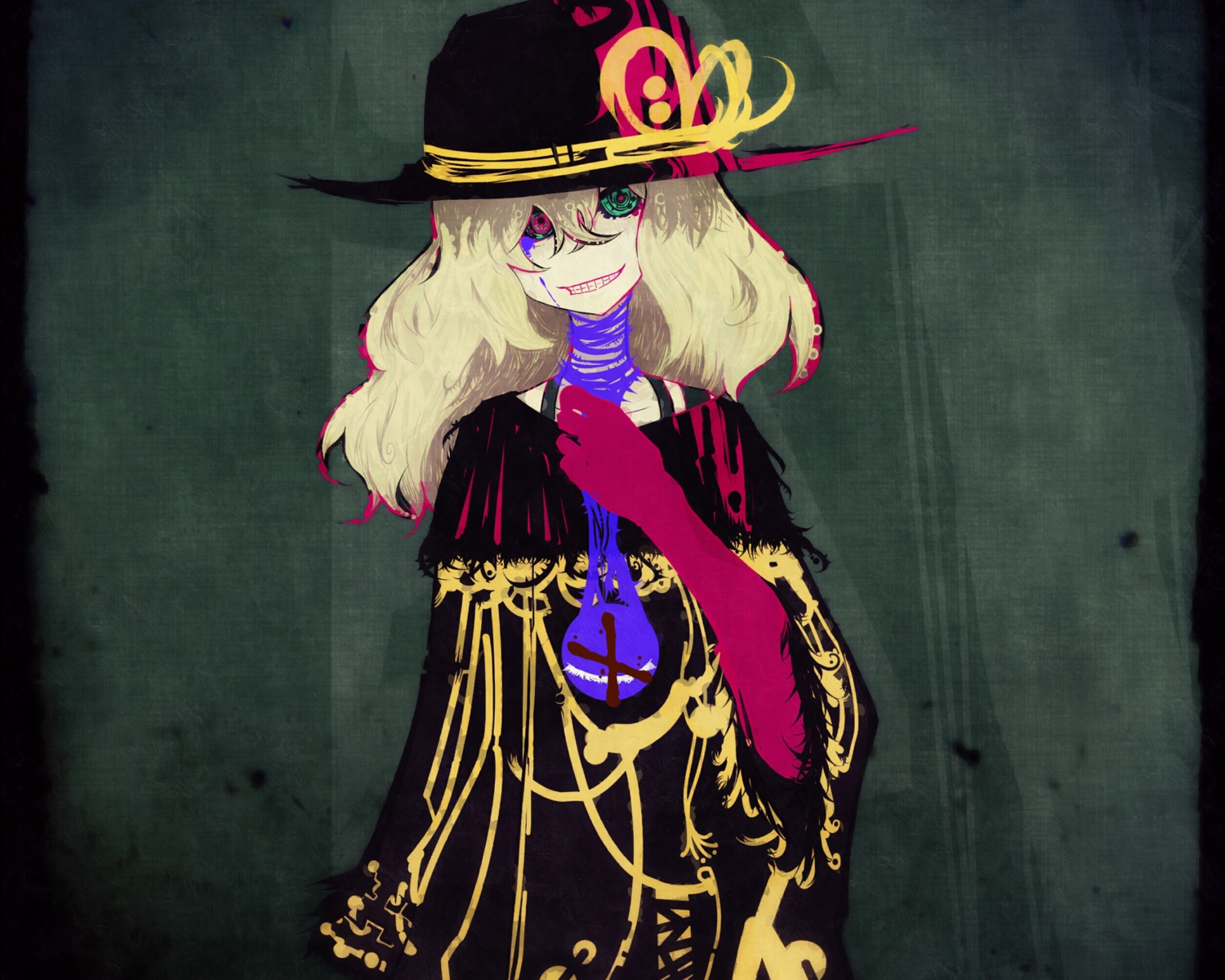 bicolored_eyes, blonde_hair, cropped, hat, komeiji_koishi, long_hair, polychromatic, tabazi, touhou