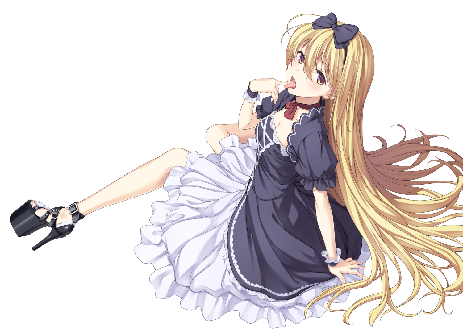 blonde_hair, bow, breasts, choker, cleavage, dress, goth-loli, headband