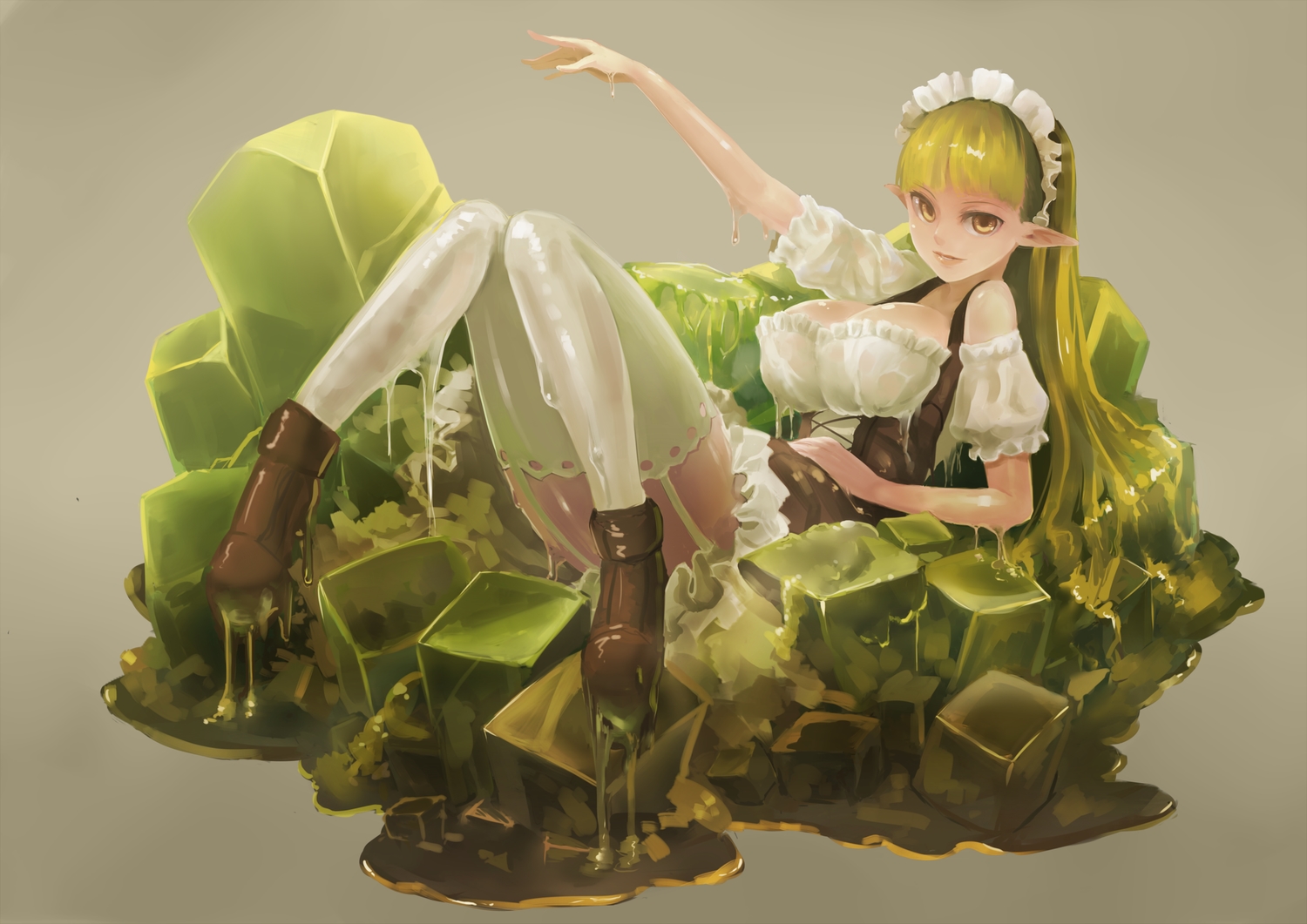 green, green_hair, long_hair, maid, original, pointed_ears, virgosdf