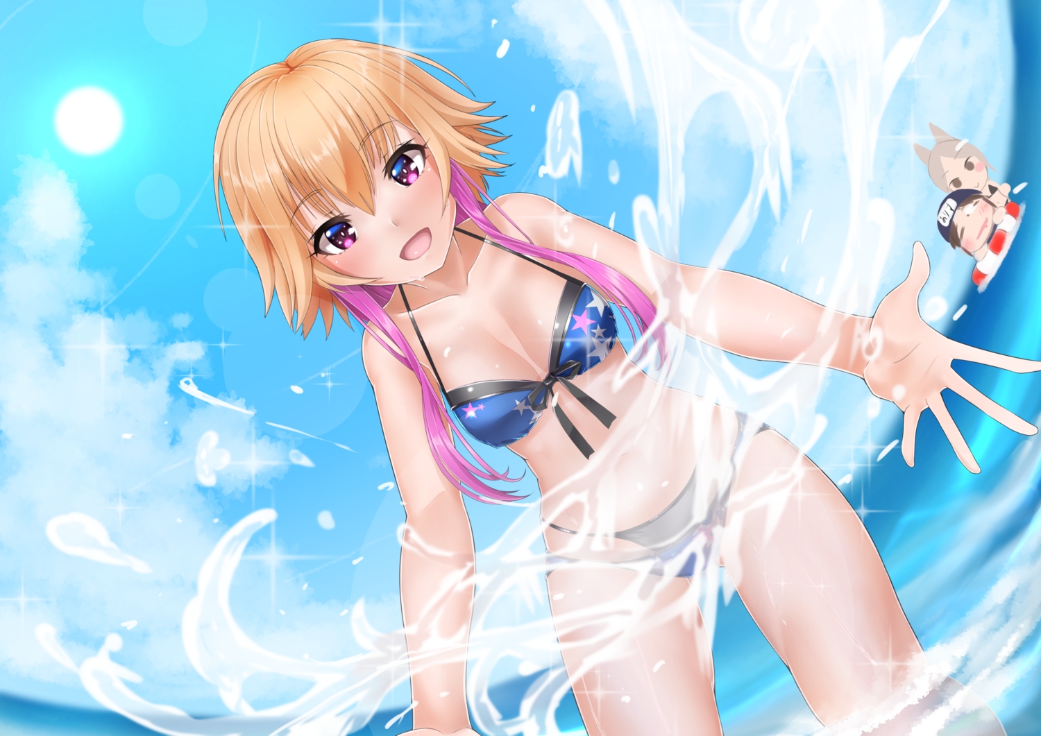 bikini, breasts, cleavage, idolmaster, idolmaster_cinderella_girls, ninomiya_asuka, purple_eyes, richou_ask
