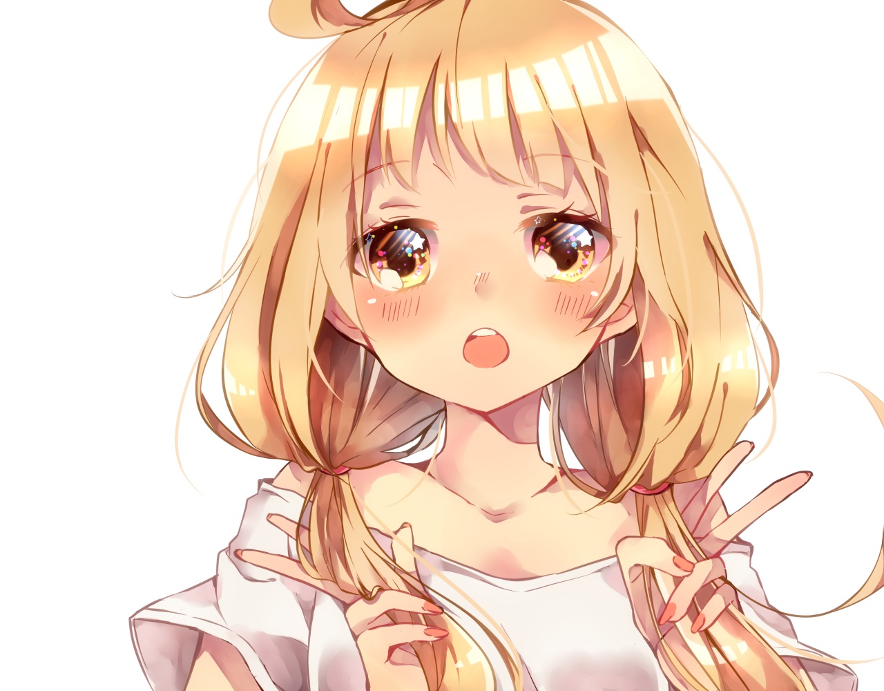 blonde_hair, blush, close, futaba_anzu, idolmaster, idolmaster_cinderella_girls, long_hair, naoton, twintails, yellow_eyes