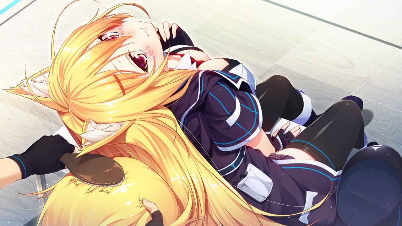 animal_ears, aristear_remain, astronauts, blonde_hair, blush, boots, breasts, cleavage