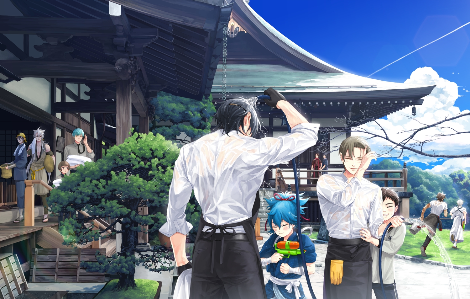 all_male, anthropomorphism, atsushi_toushirou, group, heshikiri_hasebe, ichigo_hitofuri, kashuu_kiyomitsu, kogitsunemaru