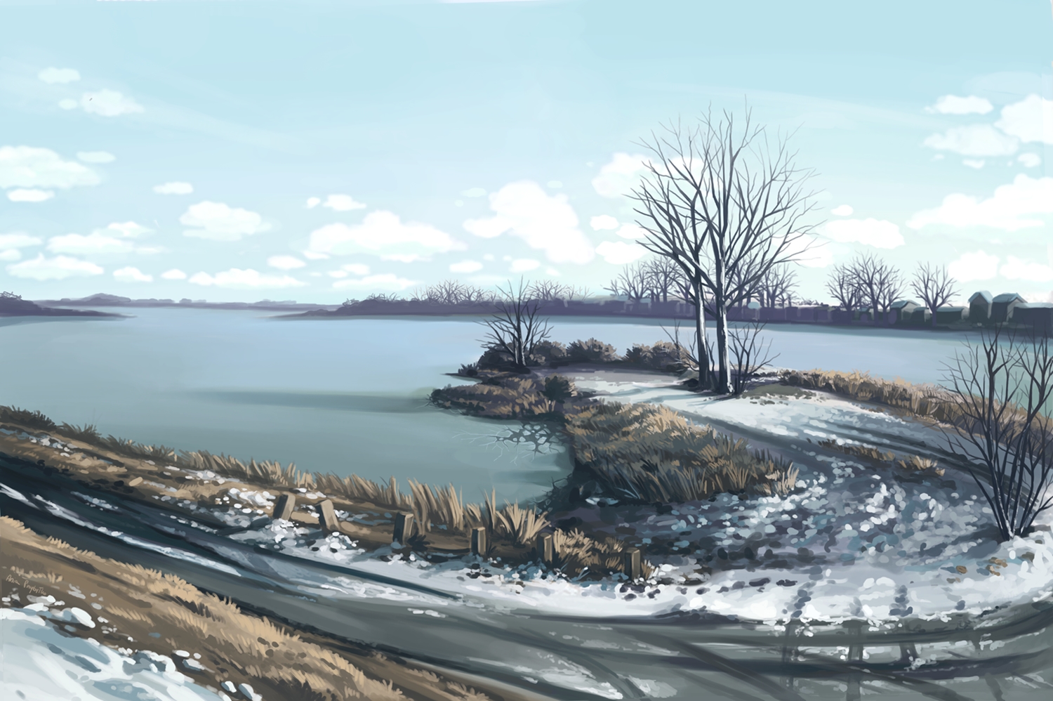clouds, dzun, landscape, no_humans, scenic, sky, snow, tree, water, winter