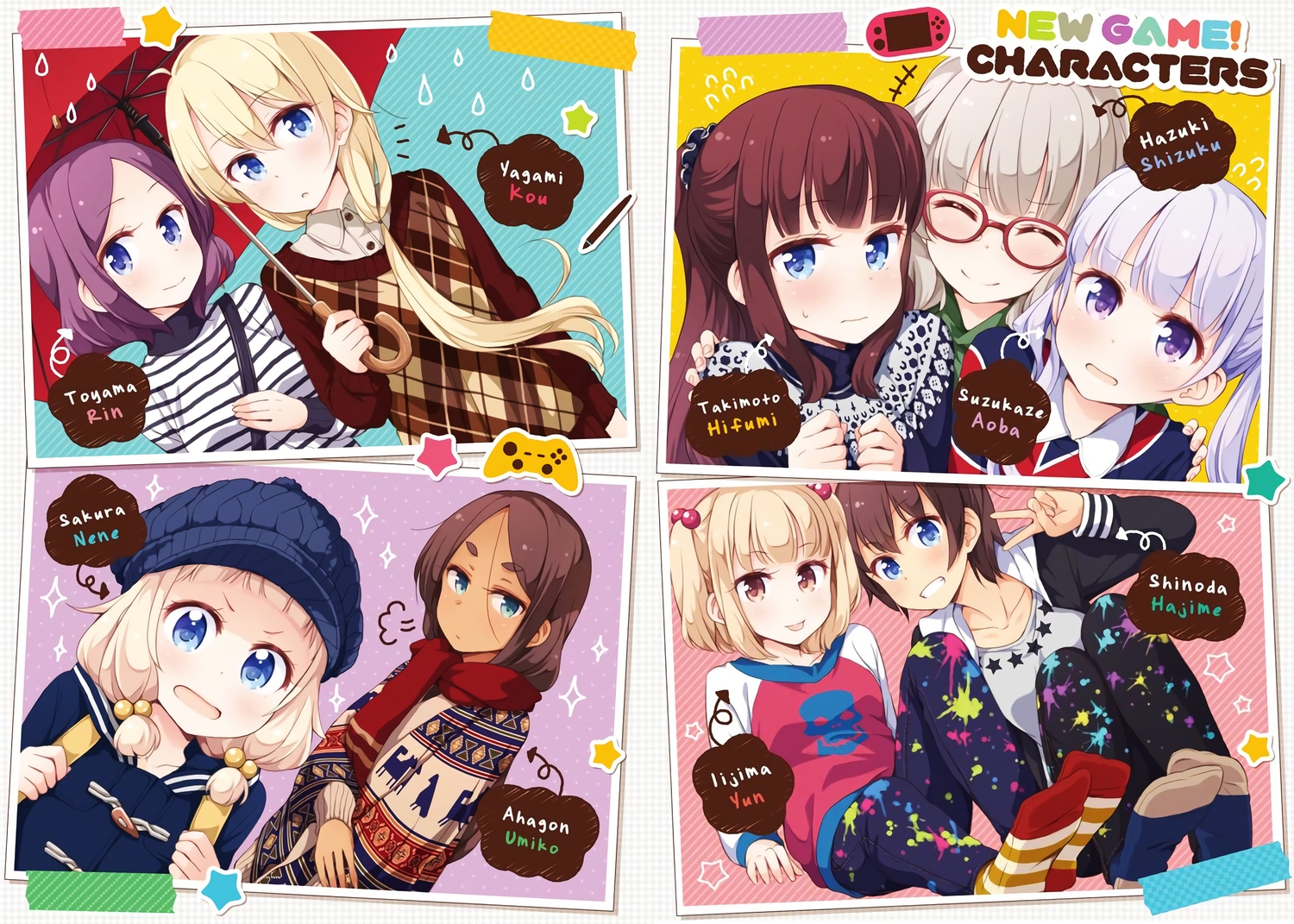 ahagon_umiko, hazuki_shizuku, iijima_yun, new_game!, sakura_nene, shinoda_hajime, suzukaze_aoba, takimoto_hifumi