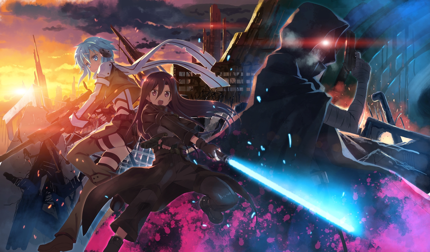 death_gun, gun_gale_online, kirigaya_kazuto, male, scan, shinon_(sao), sword_art_online, yuuki_tatsuya